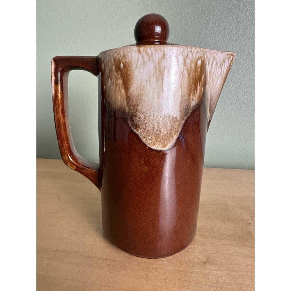 Brown Drip Glaze Teapot Coffee Pot Set Japan Drip Glaze Pottery 6"H Vintage